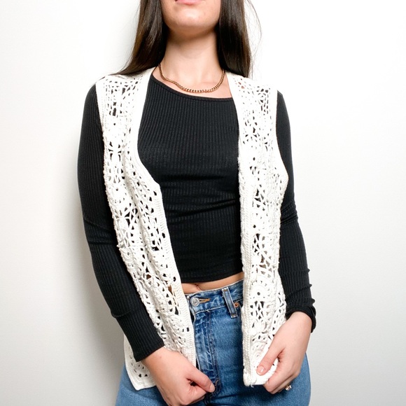 Vintage Sweaters - Vintage Lace Button Knitted Sweater Vest